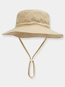 1pc Kids Solid Color Adjustable Size Sun Visor Hat, For Outdoor UV Ion On Vacation - Khaki - View 1