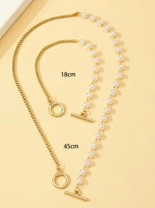 2入組假珍珠裝飾珠寶套裝 - 金黃色 - 查看 3