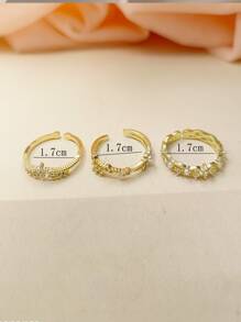 3 buc inel manșetă cu perle artificiale și strasuri - Aur Galben - Vizualizare 4