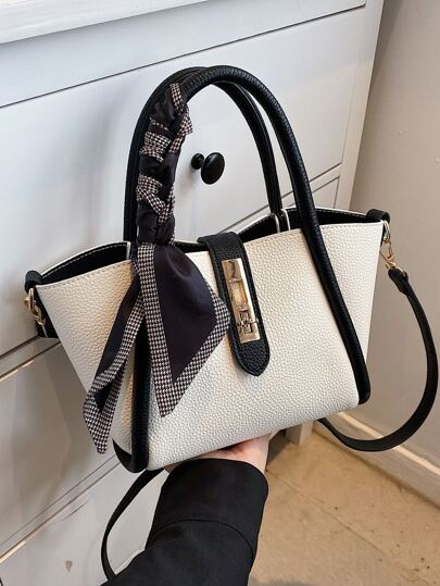 Skinny Scarf Decor Satchel Bag With Inner Pouch Valentines