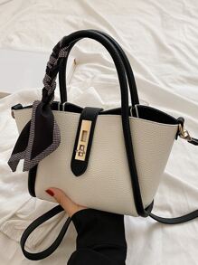 CONTAINEVERY 斜紋圍巾裝飾挎包帶內袋 - 黑與白 - 查看 2