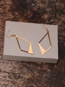Hollow Out Geometric Drop Earrings - Yellow Gold - View 2