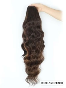 1pc 24 Inch Long Body Wave Ponytail hair Extension Synthetic Heat Resistant Wrap Around Drawstring Hairpieces for Women Daily Use - Piano Color - View 3