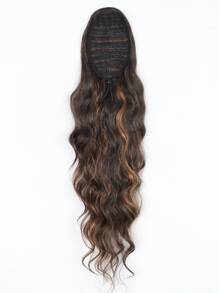 1pc 24 Inch Long Body Wave Ponytail hair Extension Synthetic Heat Resistant Wrap Around Drawstring Hairpieces for Women Daily Use - Piano Color - View 4