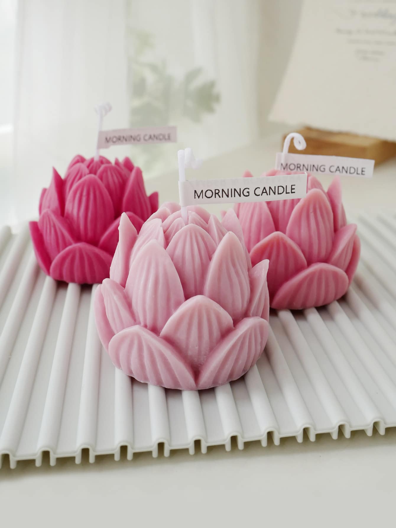 1pc Lotus Shaped Candle Silicone Mold, Pink Silicone Creative Candle