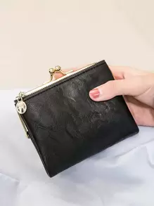 MIYIN Kiss Lock Cartão de Crédito Pequeno Zíper Bi-Fold Carteira Feminina Portátil Dinheiro Trabalhadores de Colarinho Branco Para Mulheres Trabalho Universitário Negócios Deslocamento Escritório Para Aniversário Para Casal Para Presente de Aniversário No Dia dos Namorados Presente Presente Para Mulheres Carteira Bolsa Carteira Pequena Carteira - Preto - Ver 3
