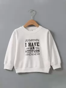 SHEIN Toddler Girls Slogan Graphic Pullover - White - View 1