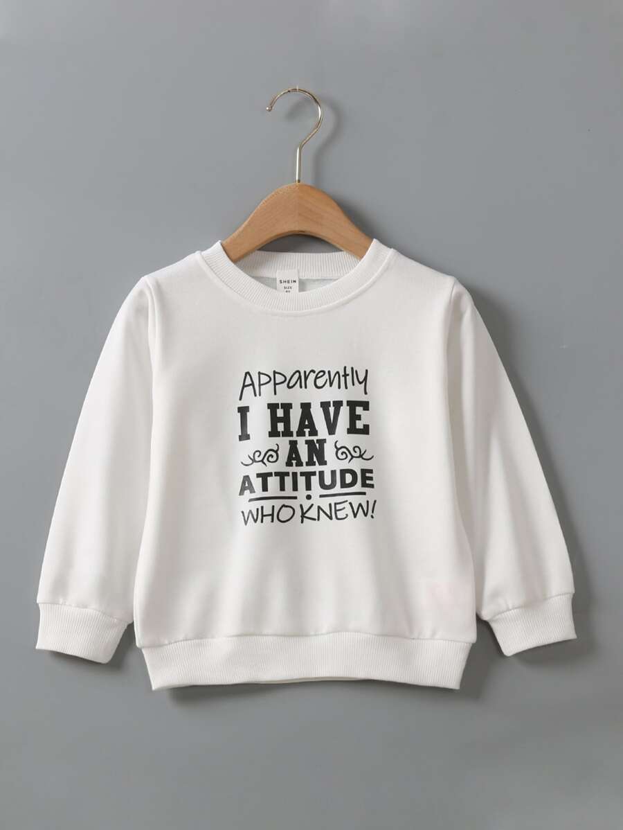 SHEIN Toddler Girls Slogan Graphic Pullover - White - View 1