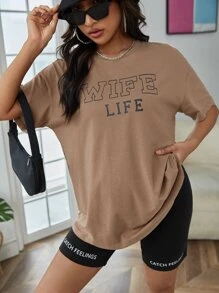 SHEIN Maternity Letter Graphic Tee & Cycling Shorts Set - Multicolor - View 1