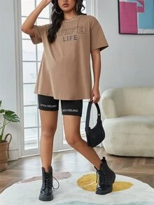 SHEIN Maternity Letter Graphic Tee & Cycling Shorts Set - Multicolor - View 4