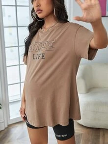 SHEIN Maternity Letter Graphic Tee & Cycling Shorts Set - Multicolor - View 5