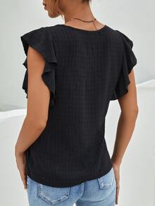 SHEIN Waffle Knit Ruffle Trim Blouse