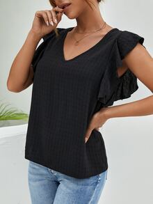 SHEIN Waffle Knit Ruffle Trim Blouse