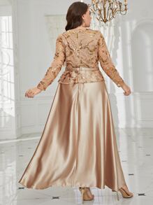 Modelyn Plus Sequin Detail Mesh Panel Dress - Champagne - View 2