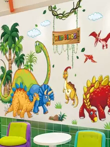 2pcs Dinosaur Pattern Wall Sticker, Stickers, Wall Decal, Vinyl Decal For Home Decorations, Spring Decoration Items Refresh Your Home, Rama Decoration Stickers Gifts Birthday Graduation - Multicolor - View 2