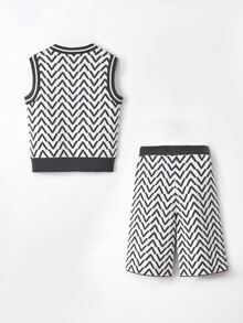 Toddler Girls Chevron Pattern Sweater Vest & Knit Shorts - Multicolor - View 2