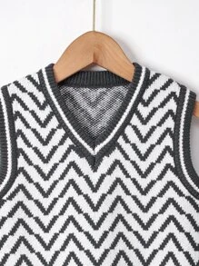 Toddler Girls Chevron Pattern Sweater Vest & Knit Shorts - Multicolor - View 4