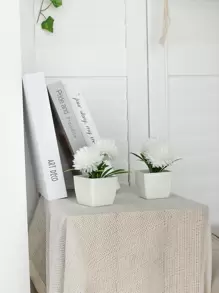 1 pieza/3 piezas Planta de bonsái de crisantemo artificial - Adecuado para decoración de escritorio de oficina, mesa de café, baño, dormitorio, hogar, estantería de jardín - Blanco - Ver 3