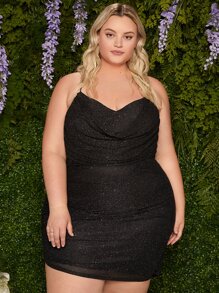 SHEIN CURVE+ Plus Cowl Neck Glitter Cami Dress