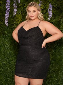 SHEIN CURVE+ Plus Cowl Neck Glitter Cami Dress