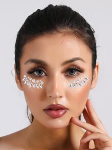 Party Joy 1 paquete de 3D Joyas para la cara, pegatinas de gemas de resina para cara, tatuajes temporales, maquillaje de disfraz para fiestas, actuaciones en el escenario - Blanco - Ver 4