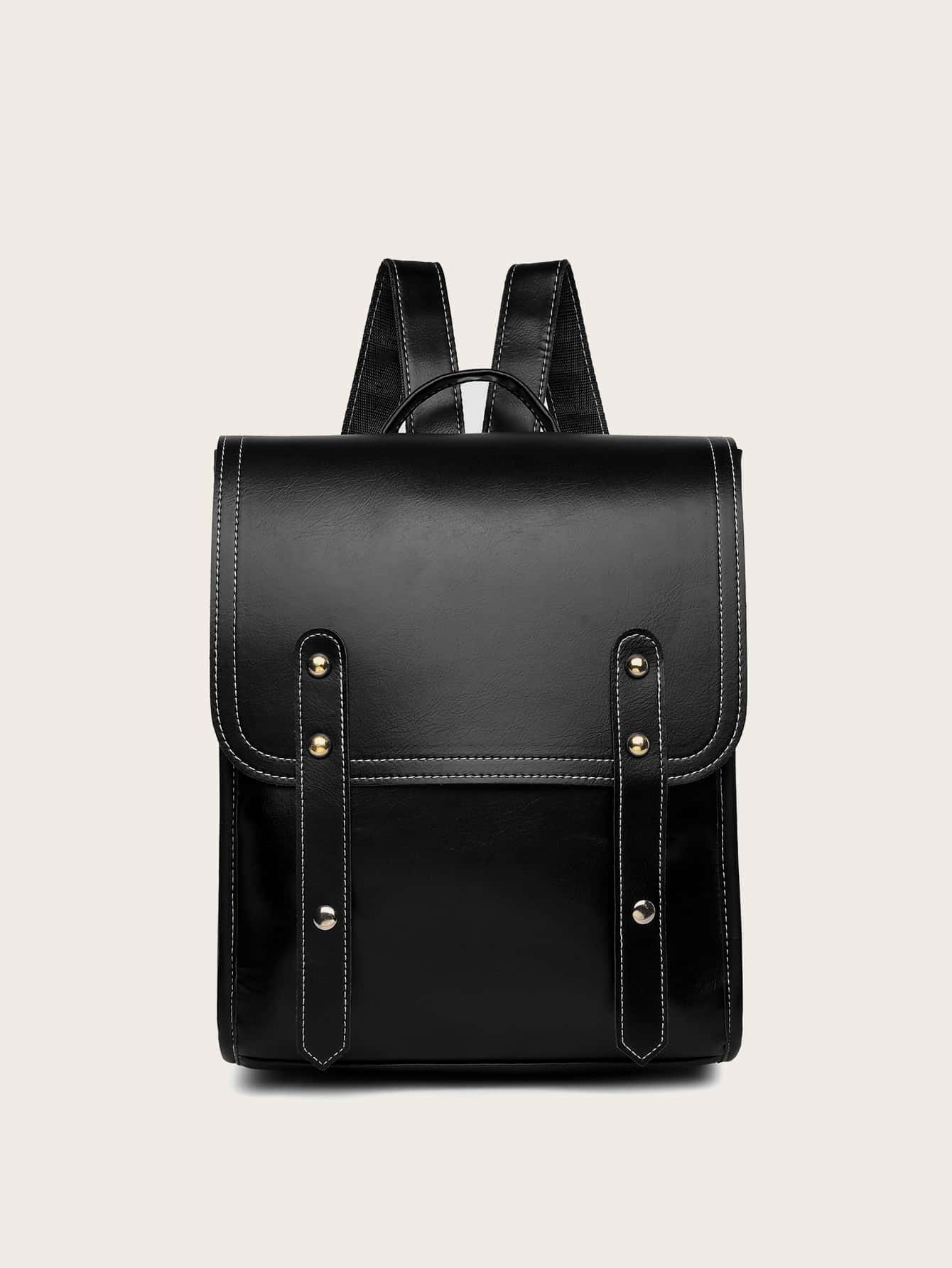 LECEY Minimalist Flap Backpack - Black - View 1