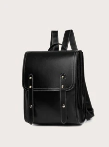 LECEY Minimalist Flap Backpack - Black - View 5