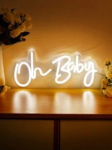 CHI-BUY 1 件 Oh Baby LED 霓虹灯，绿色霓虹灯剪影壁灯，游戏室装饰，家居装饰，生日礼物，墙壁艺术，小夜灯，适合男孩、朋友、生日、圣诞节，5V USB 供电，带开关 - 白色 - 查看 2
