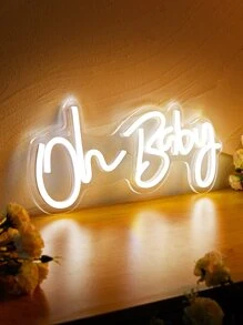 CHI-BUY 1 件 Oh Baby LED 霓虹灯，绿色霓虹灯剪影壁灯，游戏室装饰，家居装饰，生日礼物，墙壁艺术，小夜灯，适合男孩、朋友、生日、圣诞节，5V USB 供电，带开关 - 白色 - 查看 3