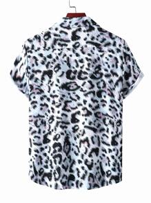 ROMWE MEN Guys Leopard Print Shirt - Blue - View 2