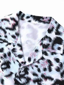 ROMWE MEN Guys Leopard Print Shirt - Blue - View 4