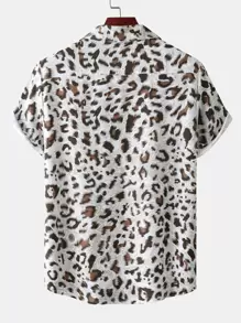 ROMWE MEN Street Life Hombres Camisa con estampado de leopardo - Multicolor - Ver 2