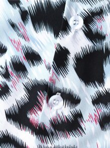 ROMWE MEN Guys Leopard Print Shirt - Blue - View 5