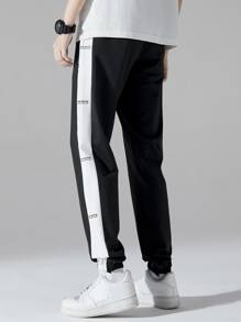 Manfinity Men Letter Graphic Contrast Sideseam Joggers - Black - View 2