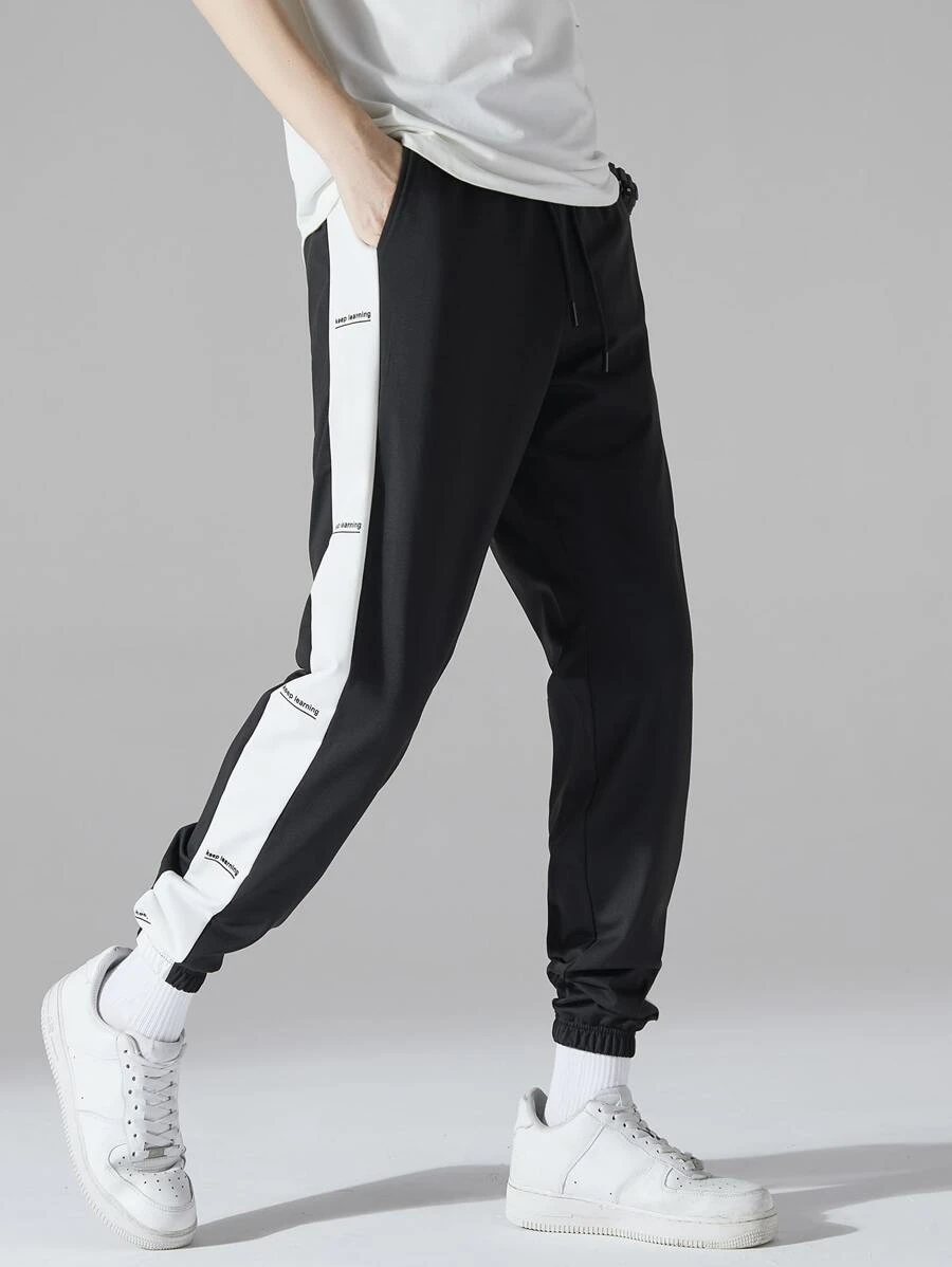 Manfinity Men Letter Graphic Contrast Sideseam Joggers - Black - View 1