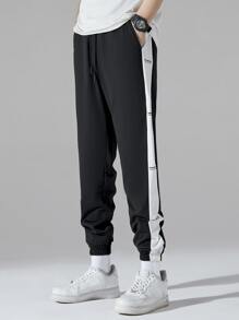 Manfinity Men Letter Graphic Contrast Sideseam Joggers - Black - View 5