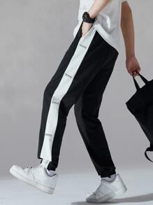 Manfinity Men Letter Graphic Contrast Sideseam Joggers - Black - View 7