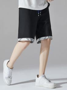 Manfinity Men Paisley Print Drawstring Waist Shorts - Black - View 1