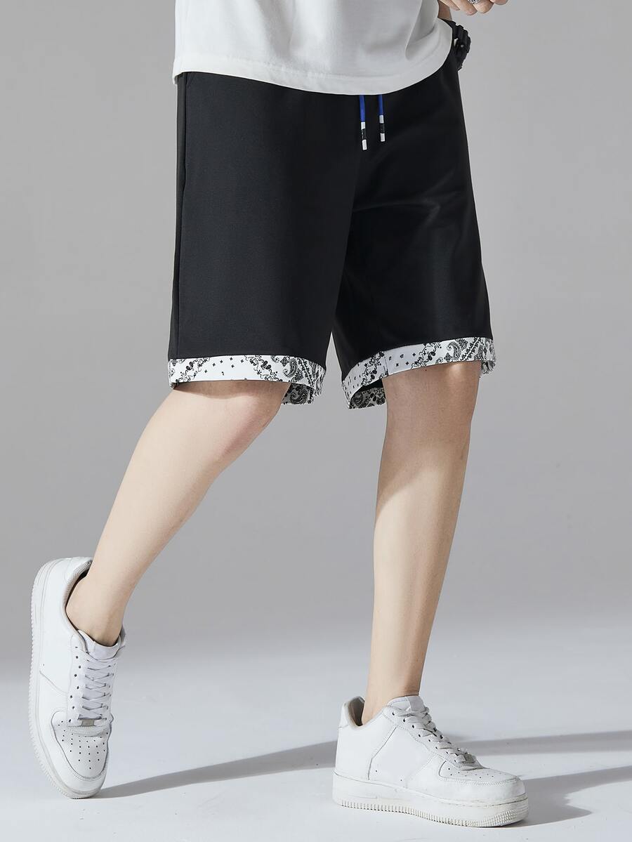 Manfinity Men Paisley Print Drawstring Waist Shorts - Black - View 1