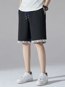 Manfinity Men Paisley Print Drawstring Waist Shorts - Black - View 4