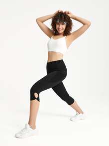 GLOWMODE 17" FeatherFit™-Cool Get Meshy Capri Leggings - Black - View 3