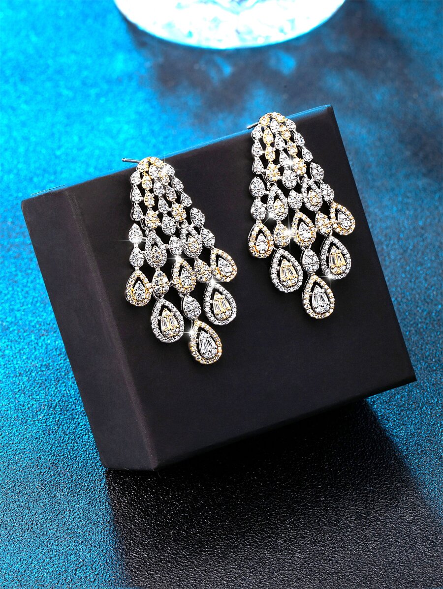 DV JEWELRY Bông tai giọt nước Khối Zirconia - Nhiều màu - Xem 1