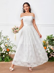 Off Shoulder Lace Wedding Dress Without Veil