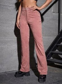 SHEIN Unity Pantalones con parche de letra pierna amplia de pana - Rosa vieja - Ver 2