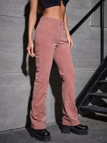 SHEIN Unity Pantalones con parche de letra pierna amplia de pana - Rosa vieja - Ver 4