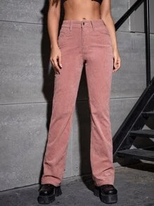SHEIN Unity Pantalones con parche de letra pierna amplia de pana - Rosa vieja - Ver 6