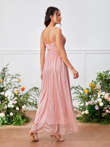 Chiffon Zip Back Cami Bridesmaid Dress - Pink - View 2