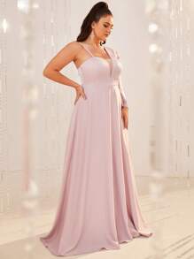 Giffniseti Plus Size Asymmetrical Shoulder Solid Dress - Baby Pink - View 4