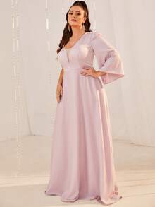 Giffniseti Plus Size Asymmetrical Shoulder Solid Dress - Baby Pink - View 5