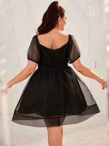 YISIKADO Đầm Plus Size Tương phản Mesh Dây kéo màu trơn Thanh lịch - màu đen - Xem 2